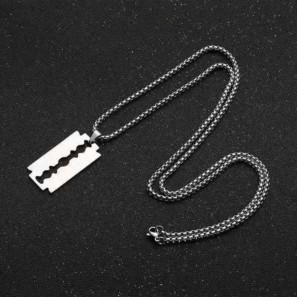 Razor Blade Pendant Necklace, Unisex Hip Hop Style, Unique Trendy Necklace