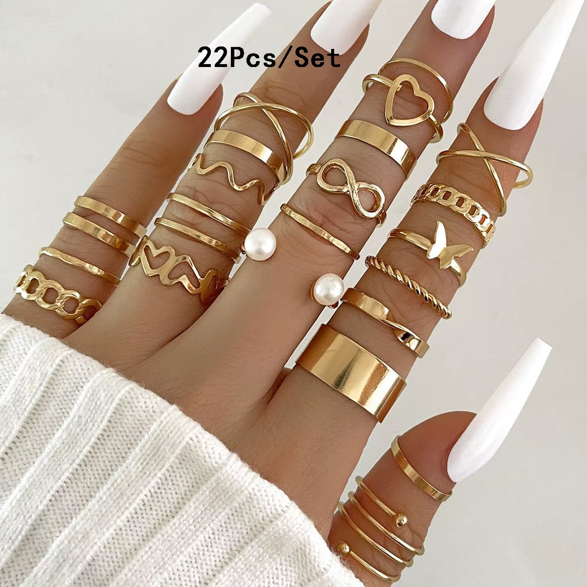 23Pcs Fashion Knuckle Rings Set for Women Crystal Star Moon Eye Wave Gold Silver Color Rings Female Trendy Party Jewelry Gift