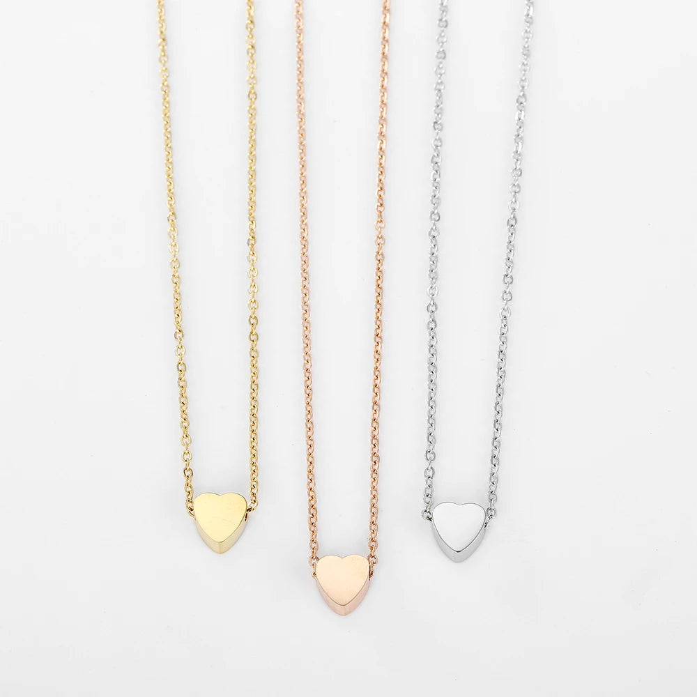 Women's Minimalist Heart Necklace – Gold, Silver or Rose Gold – Stainless Steel Choker Chain Pendant