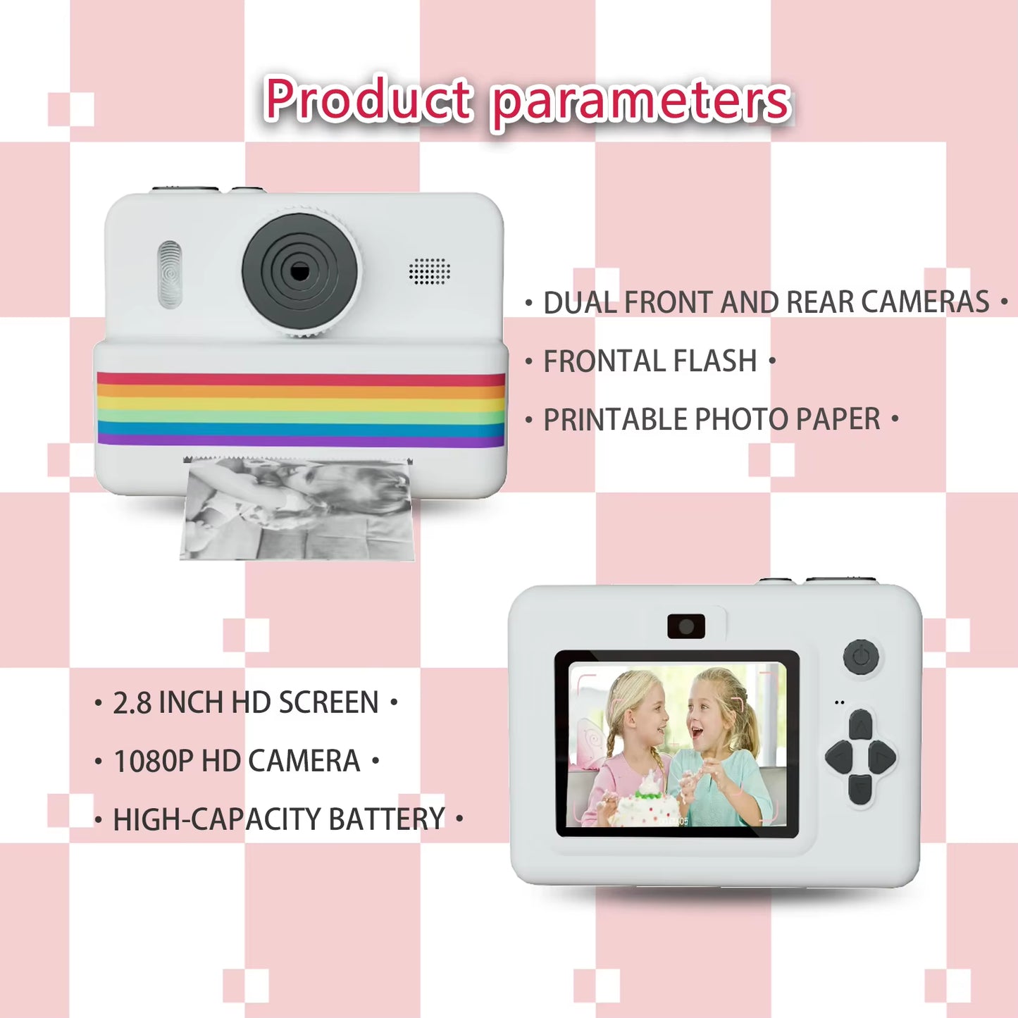 Digital Children Camera for Photography Mini Printer Portable Thermal Instant Print Photo Kids Camera 2.8Inch HD Video Toy Gifts