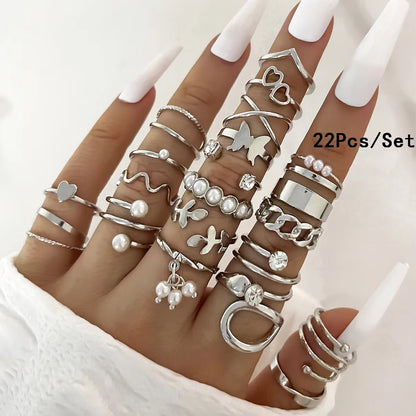 23Pcs Fashion Knuckle Rings Set for Women Crystal Star Moon Eye Wave Gold Silver Color Rings Female Trendy Party Jewelry Gift
