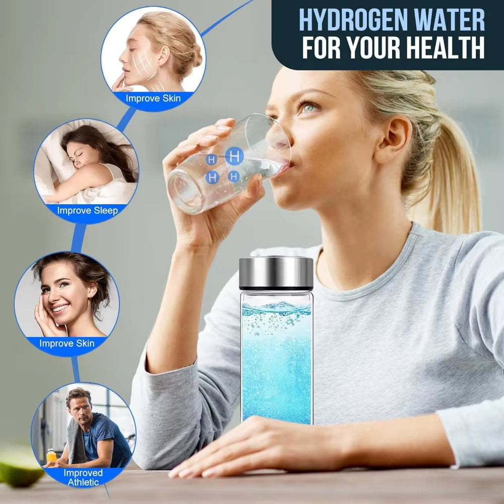 Hydrogen Water Bottle,1200Pbb Portable Hydrogen Water Ionizer Machine, Hydrogen Water Generator Glass Health Cup for Home Travel