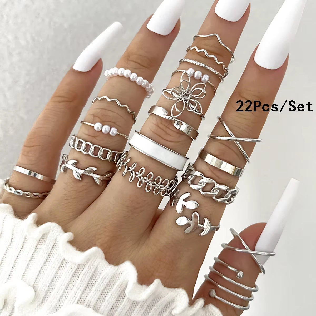 23Pcs Fashion Knuckle Rings Set for Women Crystal Star Moon Eye Wave Gold Silver Color Rings Female Trendy Party Jewelry Gift