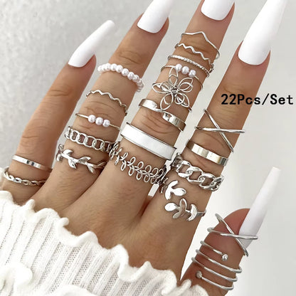 23Pcs Fashion Knuckle Rings Set for Women Crystal Star Moon Eye Wave Gold Silver Color Rings Female Trendy Party Jewelry Gift