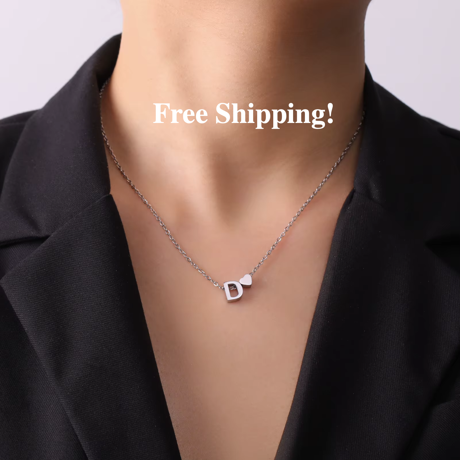 Initial Letter Mini Heart Pendant Necklace for Women Stainless Steel A-Z Alphabet Choker Chain Jewelry Christmas Gift