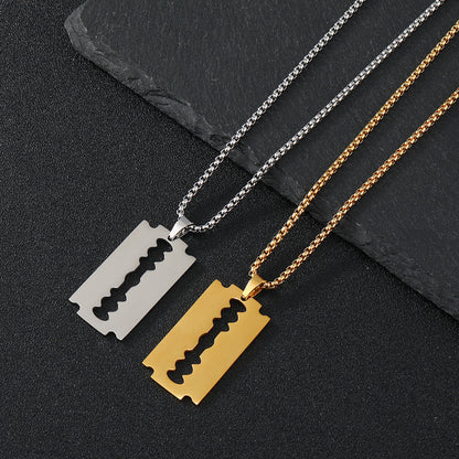 Razor Blade Pendant Necklace, Unisex Hip Hop Style, Unique Trendy Necklace