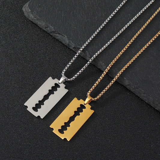 Razor Blade Pendant Necklace, Unisex Hip Hop Style, Unique Trendy Necklace