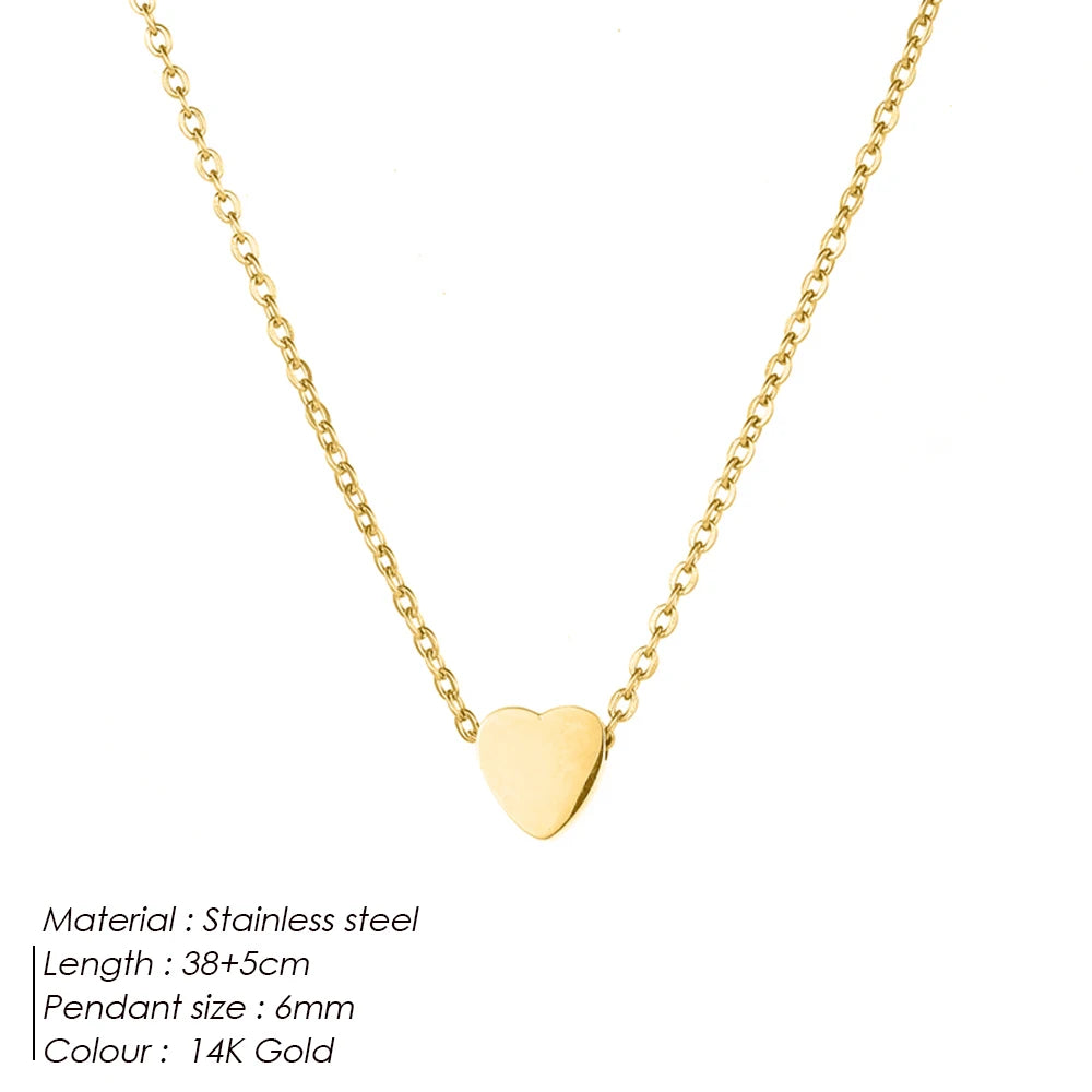 Women's Minimalist Heart Necklace – Gold, Silver or Rose Gold – Stainless Steel Choker Chain Pendant