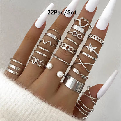23Pcs Fashion Knuckle Rings Set for Women Crystal Star Moon Eye Wave Gold Silver Color Rings Female Trendy Party Jewelry Gift