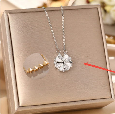 Luxury Four Leaf Clover Pendant Necklace - Stainless Steel Crystal Heart For Women Gift FREE SHIPPING