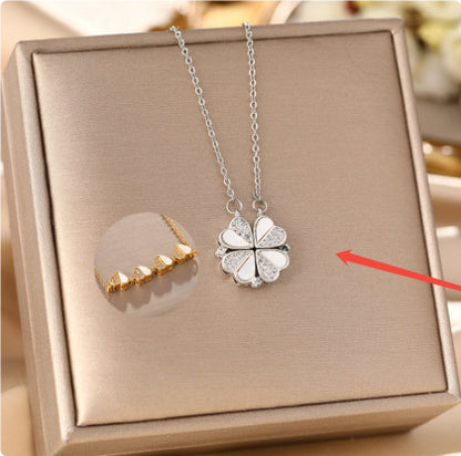 Luxury Four Leaf Clover Pendant Necklace - Stainless Steel Crystal Heart For Women Gift FREE SHIPPING