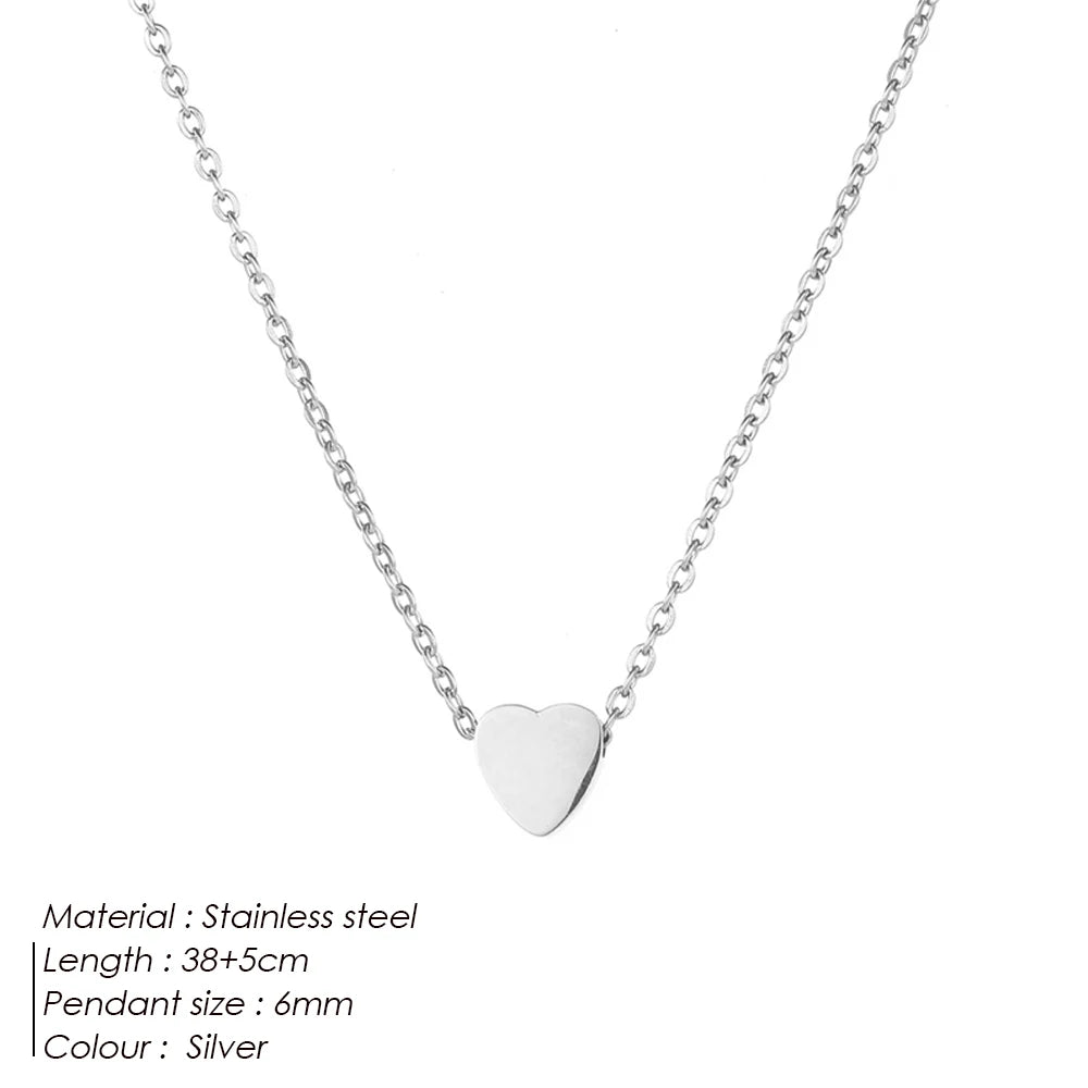 Women's Minimalist Heart Necklace – Gold, Silver or Rose Gold – Stainless Steel Choker Chain Pendant