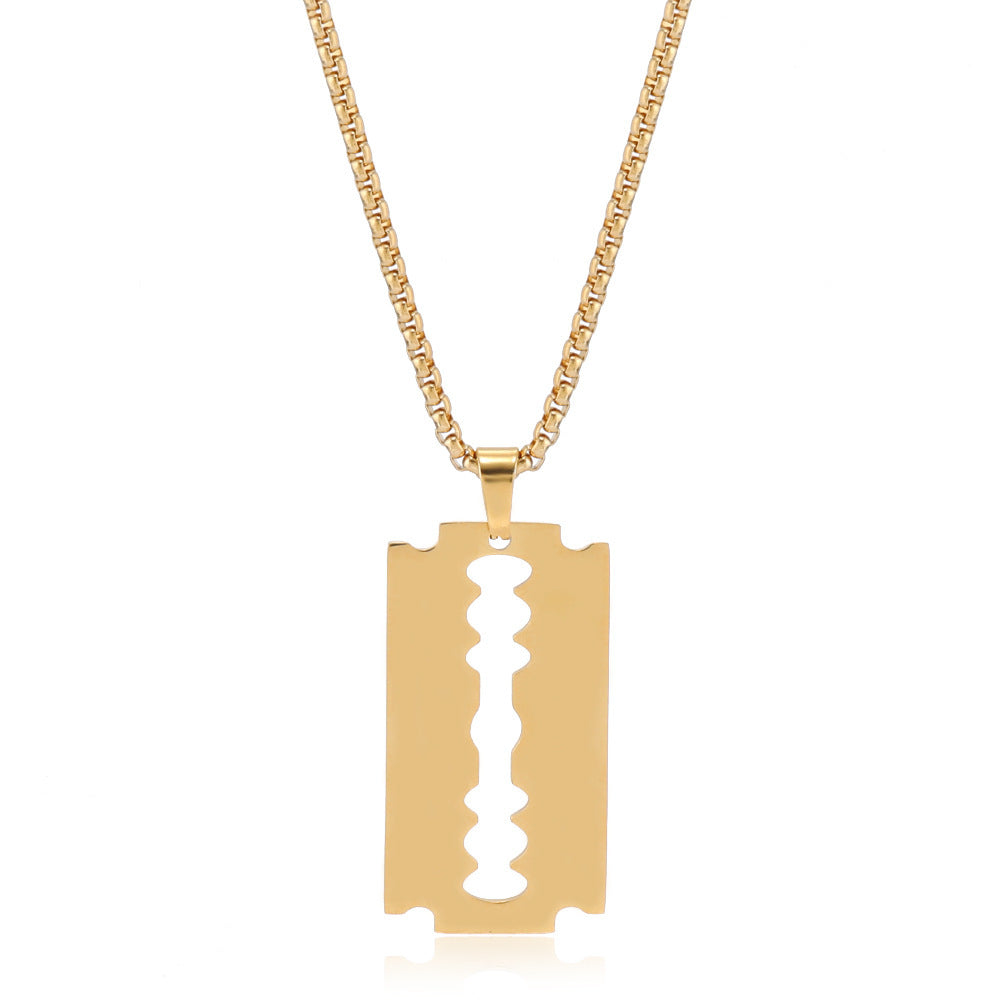 Razor Blade Pendant Necklace, Unisex Hip Hop Style, Unique Trendy Necklace