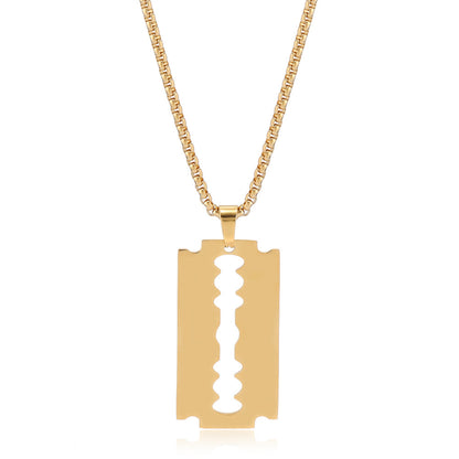 Razor Blade Pendant Necklace, Unisex Hip Hop Style, Unique Trendy Necklace