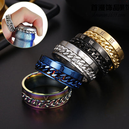 Stylish Rotatable Rings Men - High Quality Multifunctional Bottle Opener Ring Spinner Roman Numerals