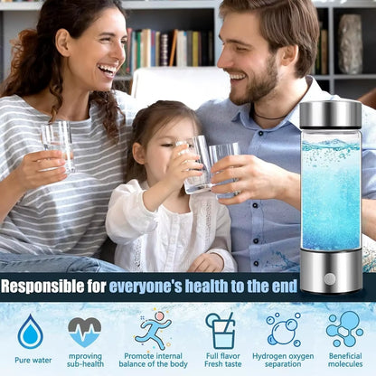 Hydrogen Water Bottle,1200Pbb Portable Hydrogen Water Ionizer Machine, Hydrogen Water Generator Glass Health Cup for Home Travel