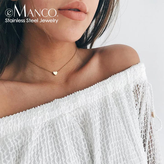 Women's Minimalist Heart Necklace – Gold, Silver or Rose Gold – Stainless Steel Choker Chain Pendant