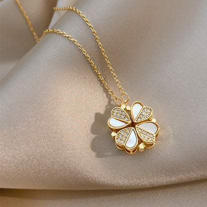 Luxury Four Leaf Clover Pendant Necklace - Stainless Steel Crystal Heart For Women Gift FREE SHIPPING