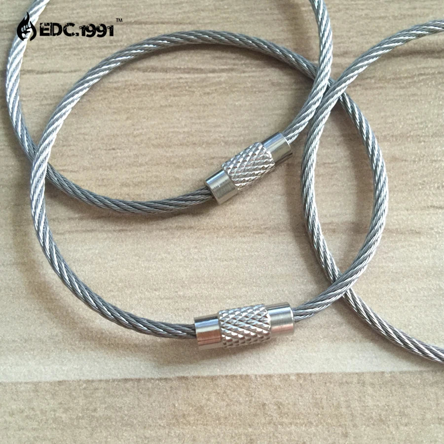 5-Piece Outdoor Camping EDC Gear: Multifunctional Stainless Steel Wire Rope Key Ring Set