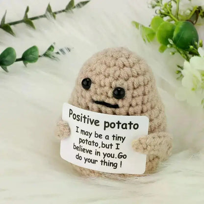 Pocket Hug New Positive Energy Potato Hug Pocket Mini Handmade Plush Wool Knitting Doll with Card