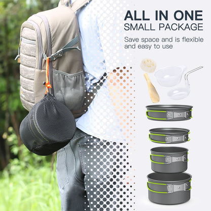 Ultimate Portable Camping Cookware Set - Lightweight Aluminum Cookset for Hiking, BBQ, and Picnics