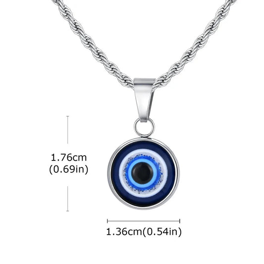 Evil Eye Pendant Necklace – Waterproof Stainless Steel with Twisted Chain