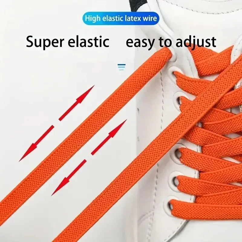 No Tie Elastic Shoelaces with Press Lock – 8mm Widened Flat Laces for Kids & Adults 👟🔒