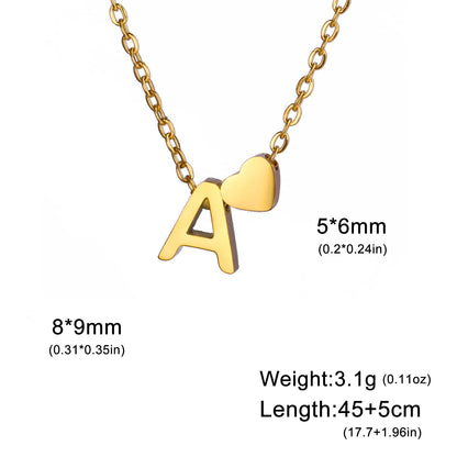 Initial Letter Mini Heart Pendant Necklace for Women Stainless Steel A-Z Alphabet Choker Chain Jewelry Christmas Gift