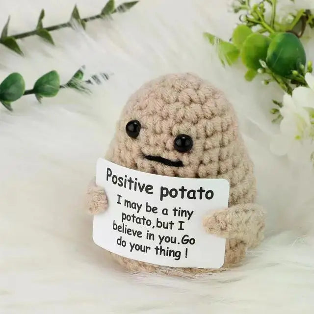 Pocket Hug New Positive Energy Potato Hug Pocket Mini Handmade Plush Wool Knitting Doll with Card