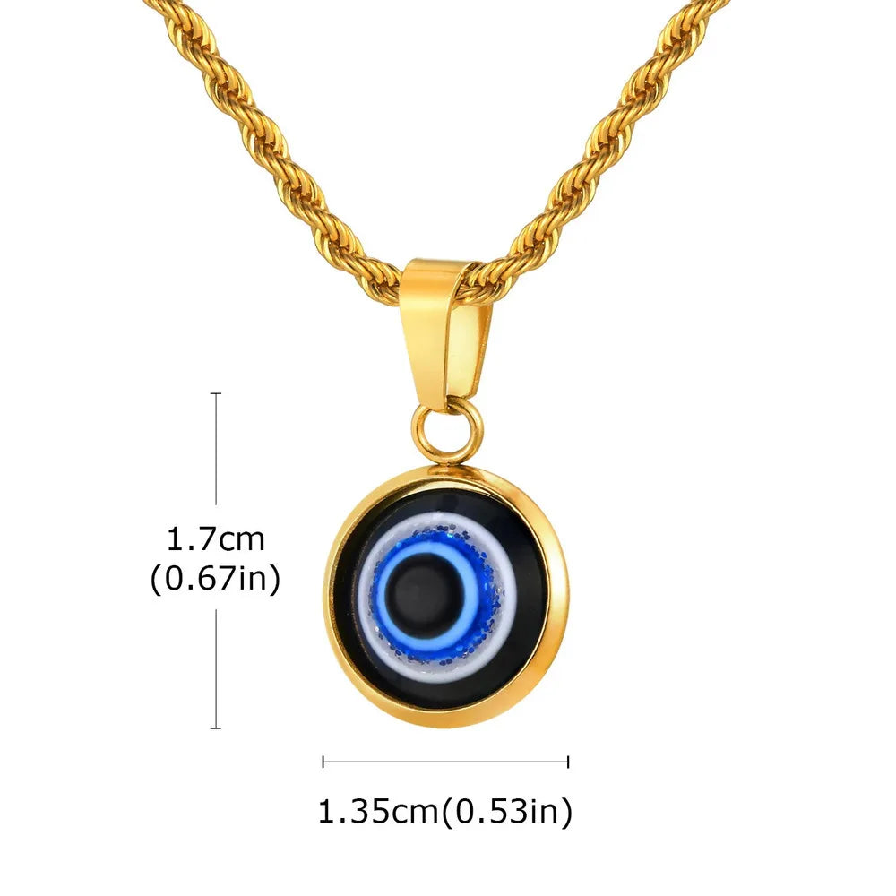 Evil Eye Pendant Necklace – Waterproof Stainless Steel with Twisted Chain