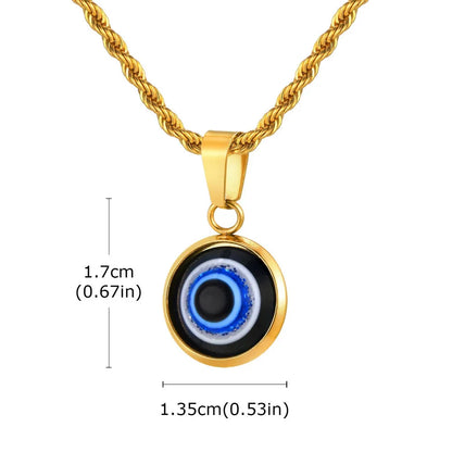 Evil Eye Pendant Necklace – Waterproof Stainless Steel with Twisted Chain