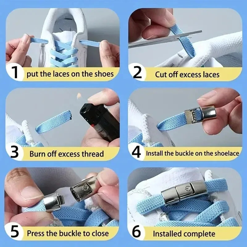 No Tie Elastic Shoelaces with Press Lock – 8mm Widened Flat Laces for Kids & Adults 👟🔒