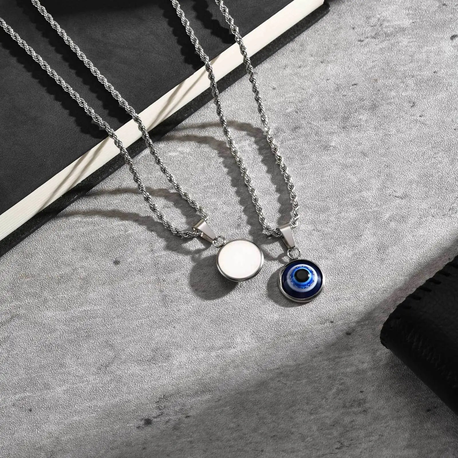 Evil Eye Pendant Necklace – Waterproof Stainless Steel with Twisted Chain