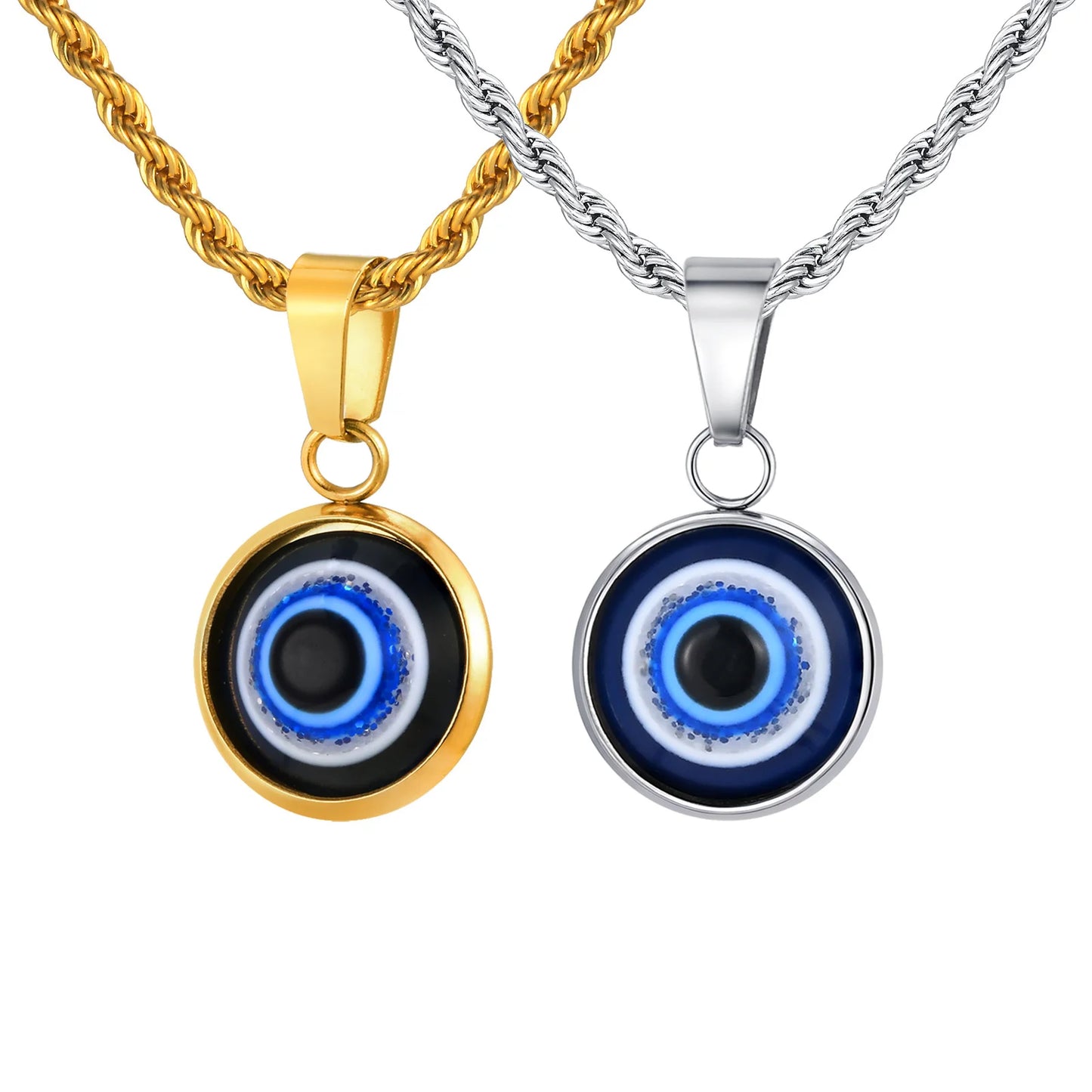 Evil Eye Pendant Necklace – Waterproof Stainless Steel with Twisted Chain