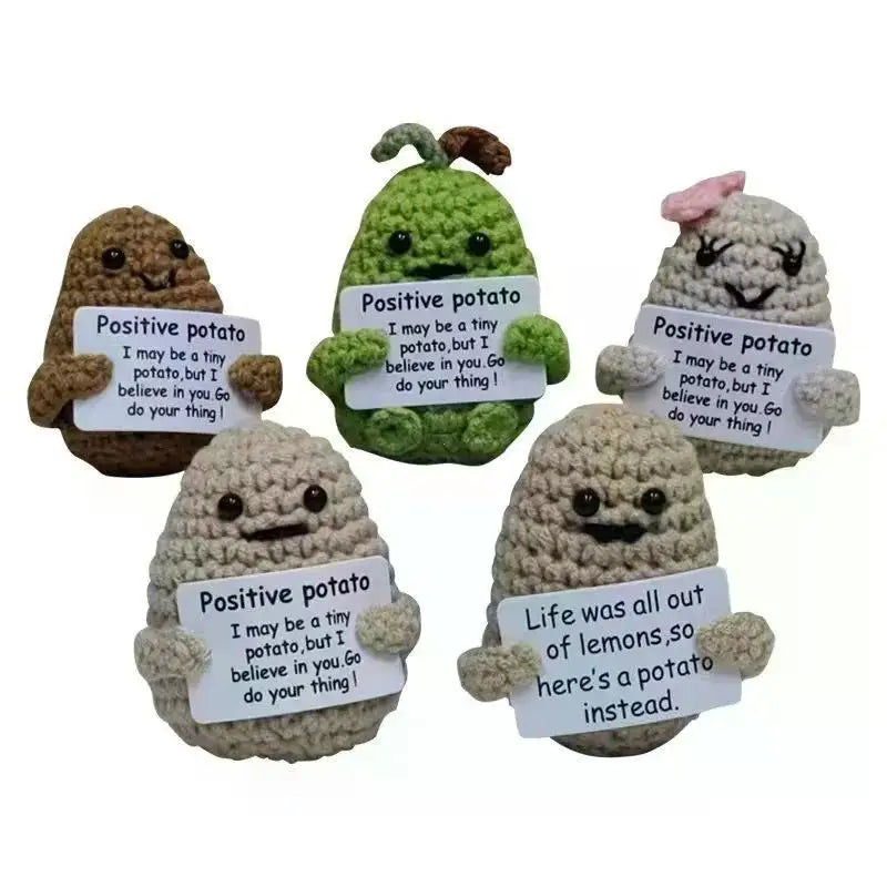 Pocket Hug New Positive Energy Potato Hug Pocket Mini Handmade Plush Wool Knitting Doll with Card