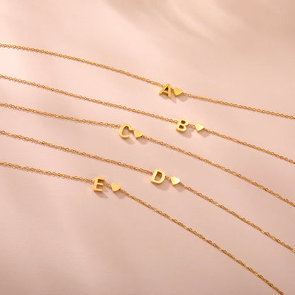 Initial Letter Mini Heart Pendant Necklace for Women Stainless Steel A-Z Alphabet Choker Chain Jewelry Christmas Gift