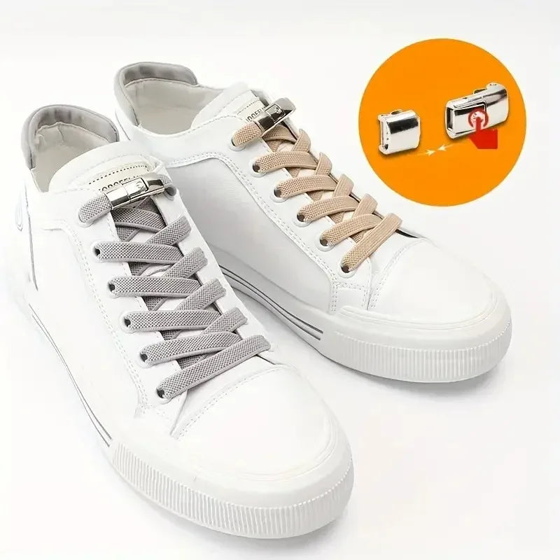 No Tie Elastic Shoelaces with Press Lock – 8mm Widened Flat Laces for Kids & Adults 👟🔒