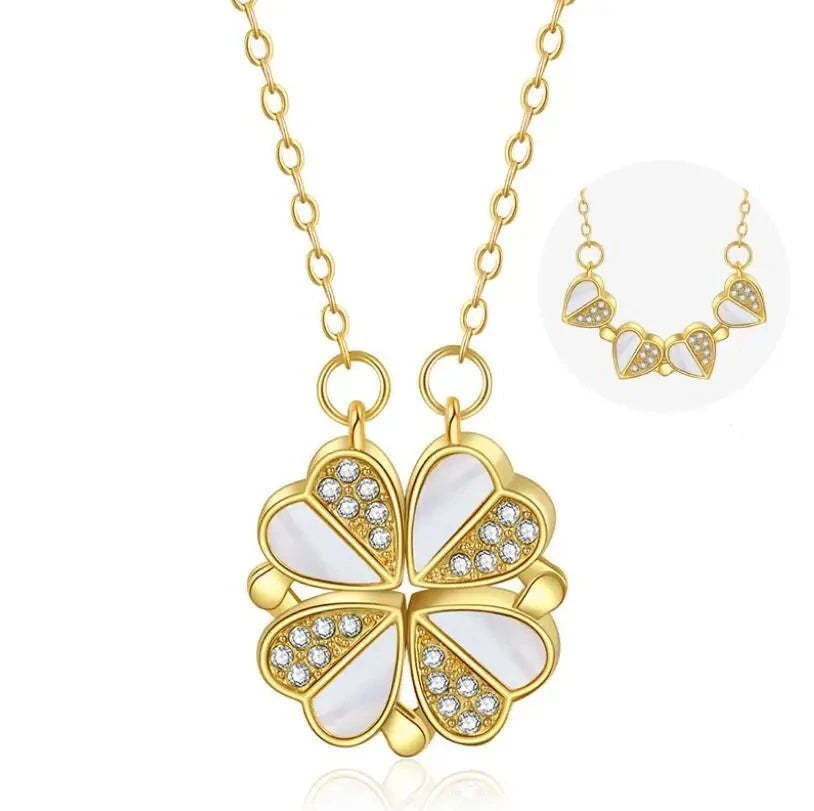 Luxury Four Leaf Clover Pendant Necklace - Stainless Steel Crystal Heart For Women Gift FREE SHIPPING