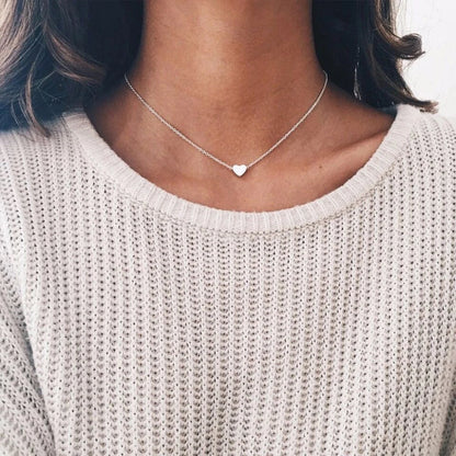 Women's Minimalist Heart Necklace – Gold, Silver or Rose Gold – Stainless Steel Choker Chain Pendant