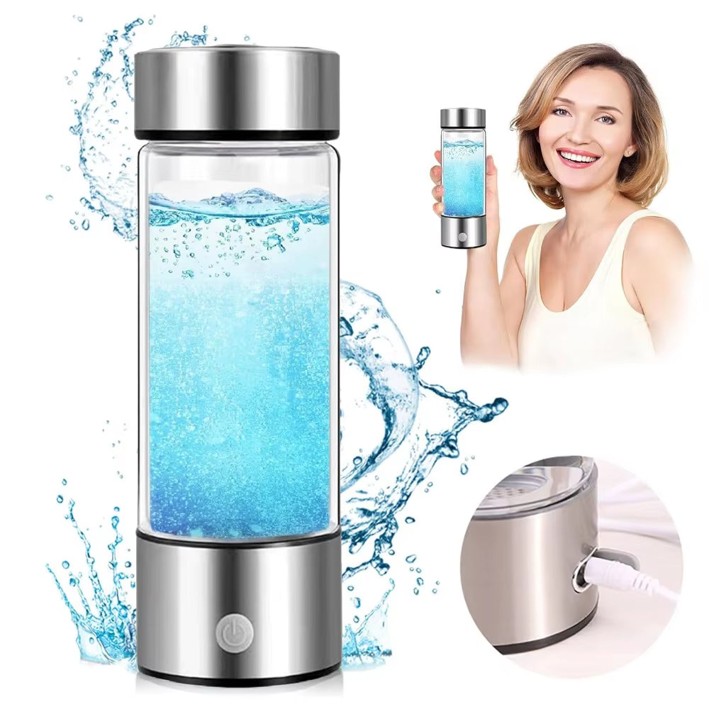 Hydrogen Water Bottle,1200Pbb Portable Hydrogen Water Ionizer Machine, Hydrogen Water Generator Glass Health Cup for Home Travel