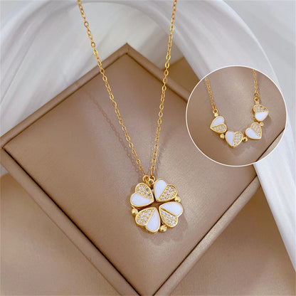 Luxury Four Leaf Clover Pendant Necklace - Stainless Steel Crystal Heart For Women Gift FREE SHIPPING