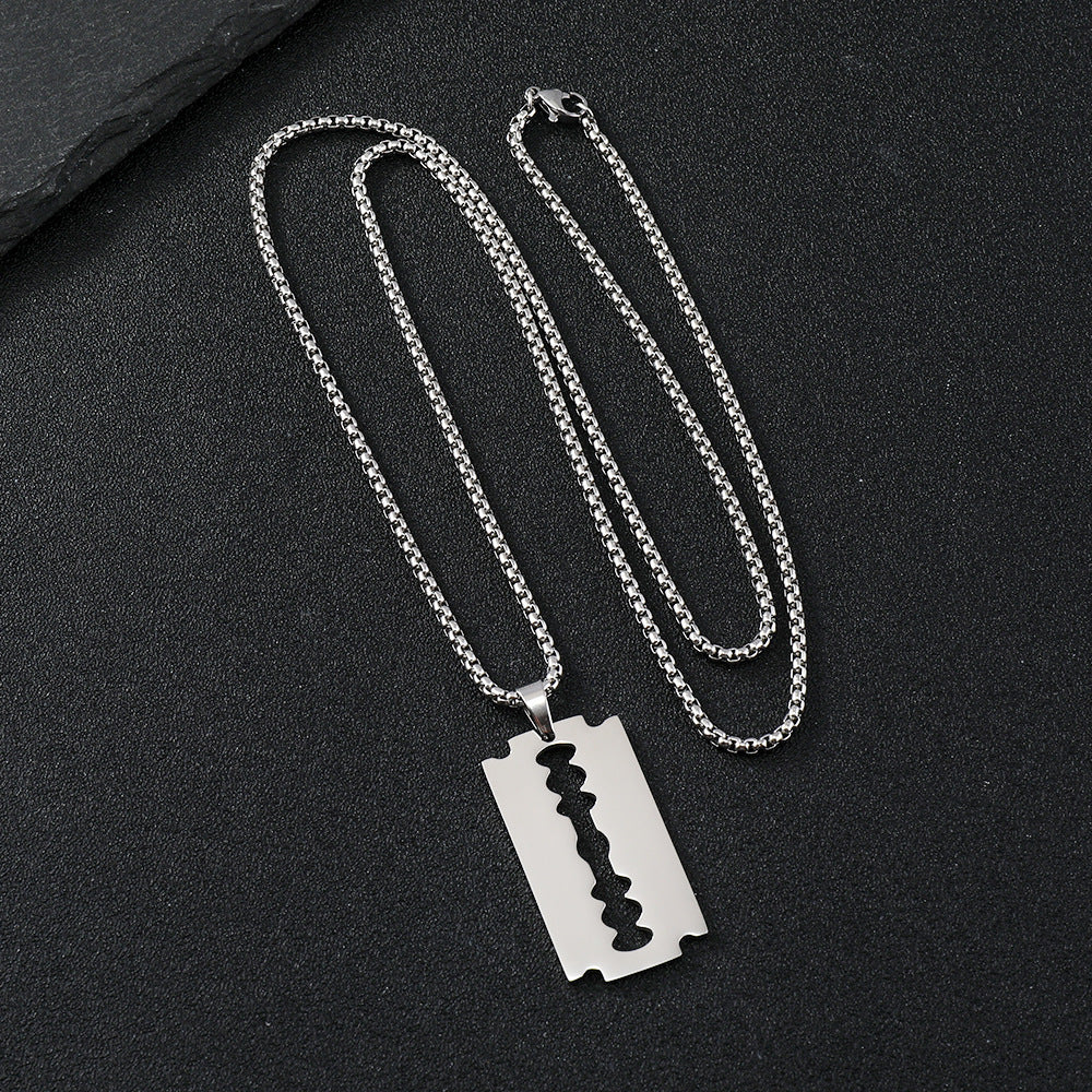 Razor Blade Pendant Necklace, Unisex Hip Hop Style, Unique Trendy Necklace
