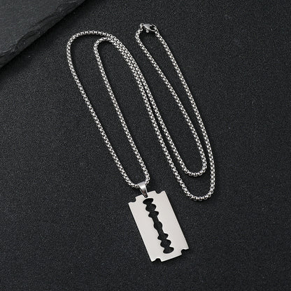 Razor Blade Pendant Necklace, Unisex Hip Hop Style, Unique Trendy Necklace