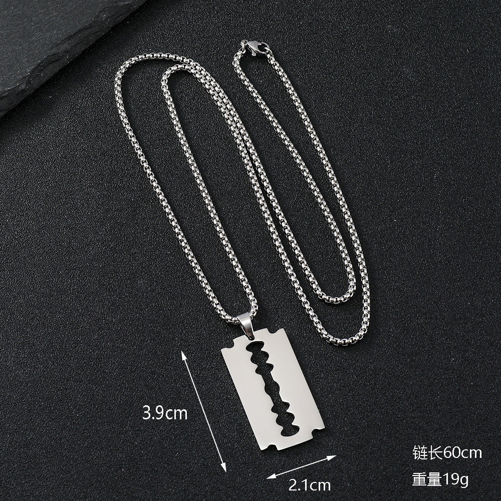Razor Blade Pendant Necklace, Unisex Hip Hop Style, Unique Trendy Necklace