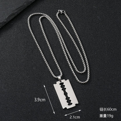 Razor Blade Pendant Necklace, Unisex Hip Hop Style, Unique Trendy Necklace
