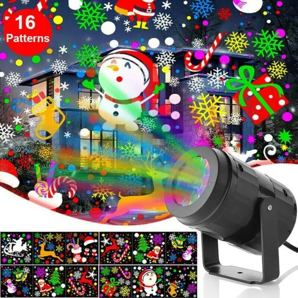 Christmas LED Projector Light – 16 Rotating Holiday Patterns for Outdoor & Indoor Displays ✨